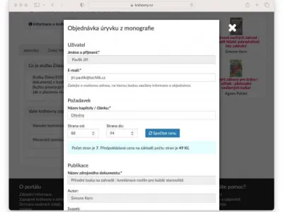 Vyplnění formuláře k objednávce EDD na kapitolu v knize