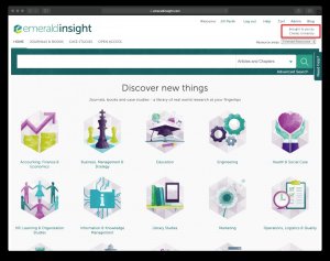 Ukázka přihlášení účtem z Univerzity Karlovy u Emerald alt obrázku