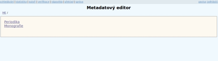 Úvodní obrazovka MEditoru po přihlášení