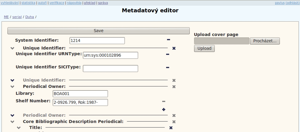 Editace bibliografického popisu dokumentu